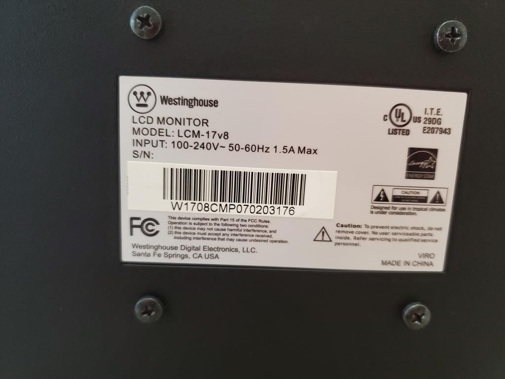 Westinghouse LCM-17V8 LCD Display Black Color Computer Monitor