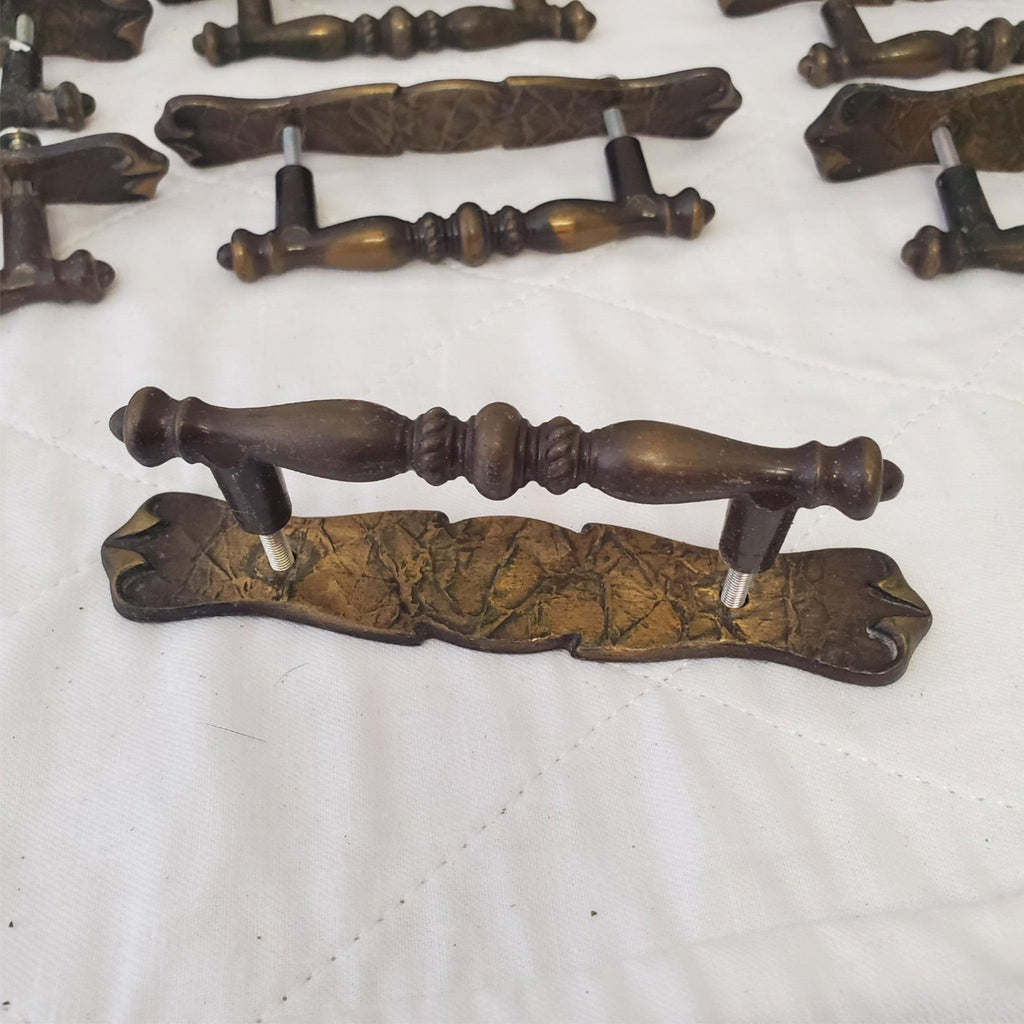 Lot of 10 Vintage Brass Amerock Carriage Cabinet Drawer Pulls w/ Back Plates #4