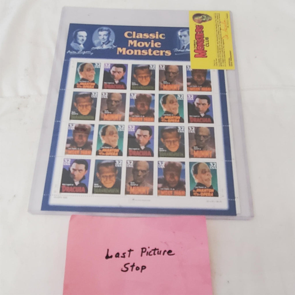 Classic Movie Monsters Stamp Sheet & Famous Monster Club Card