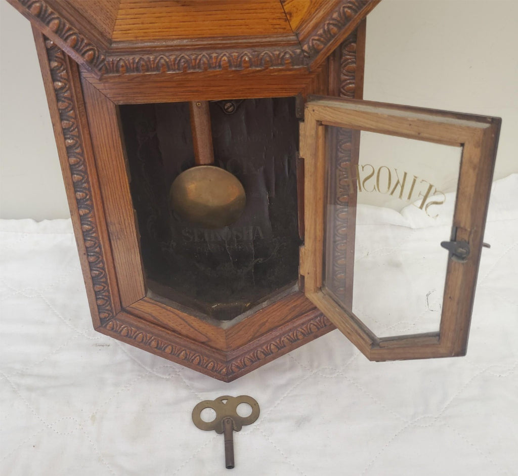 Antique Working 1920's SEIKOSHA Japan Octagon Drop School Regulator Wall Clock