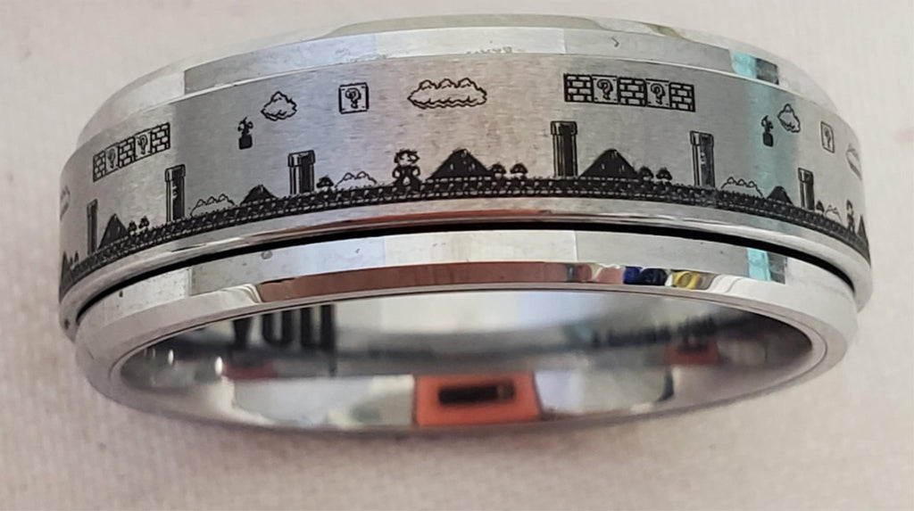 Tungsten Carbide Super Mario Video Game Spinner Ring