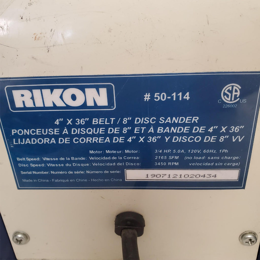 Rikon 50-114 4 inch x 36 inch Belt - 8 inch Disc Sander