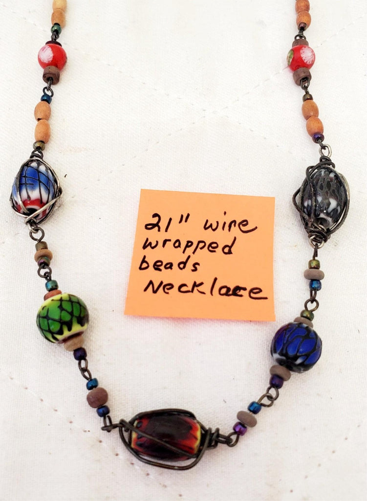 21" Wire Wrapped Beads Necklace