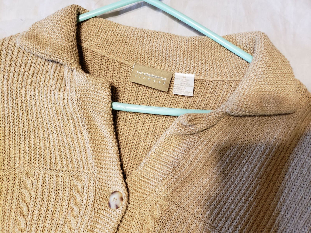 Liz Claiborne Lizwear Women's Beige Button Long Sleeve Medium Pullover Sweater