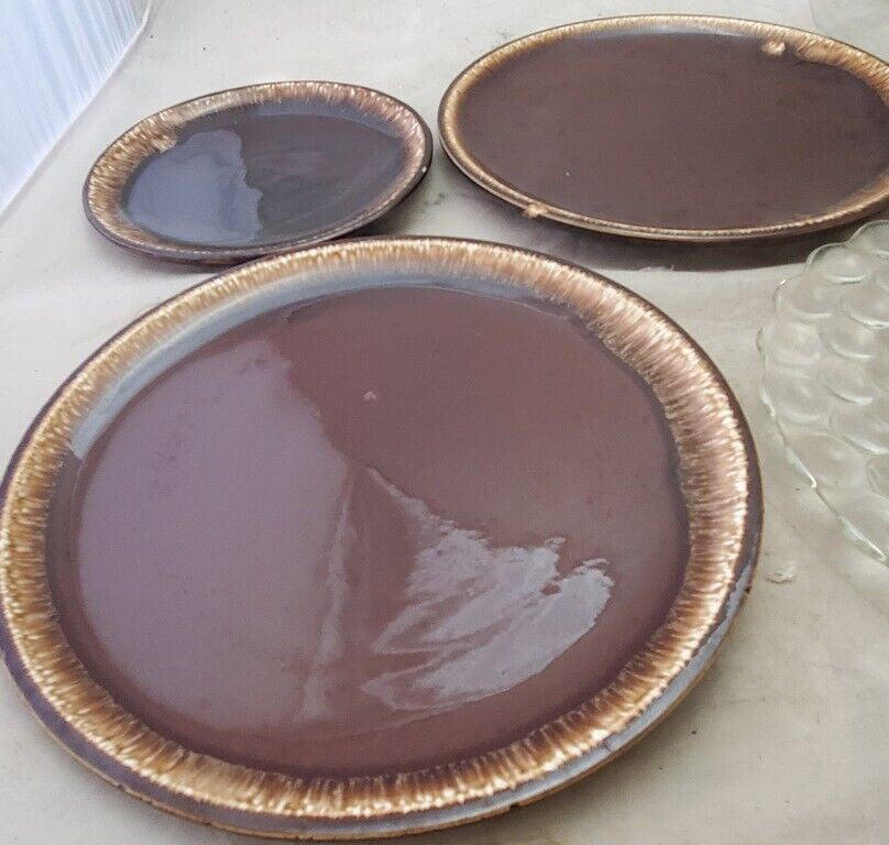 Hull Oven Proof Brown Drip Glaze Plate, Glass Bubble Design Plates & Baking Dish