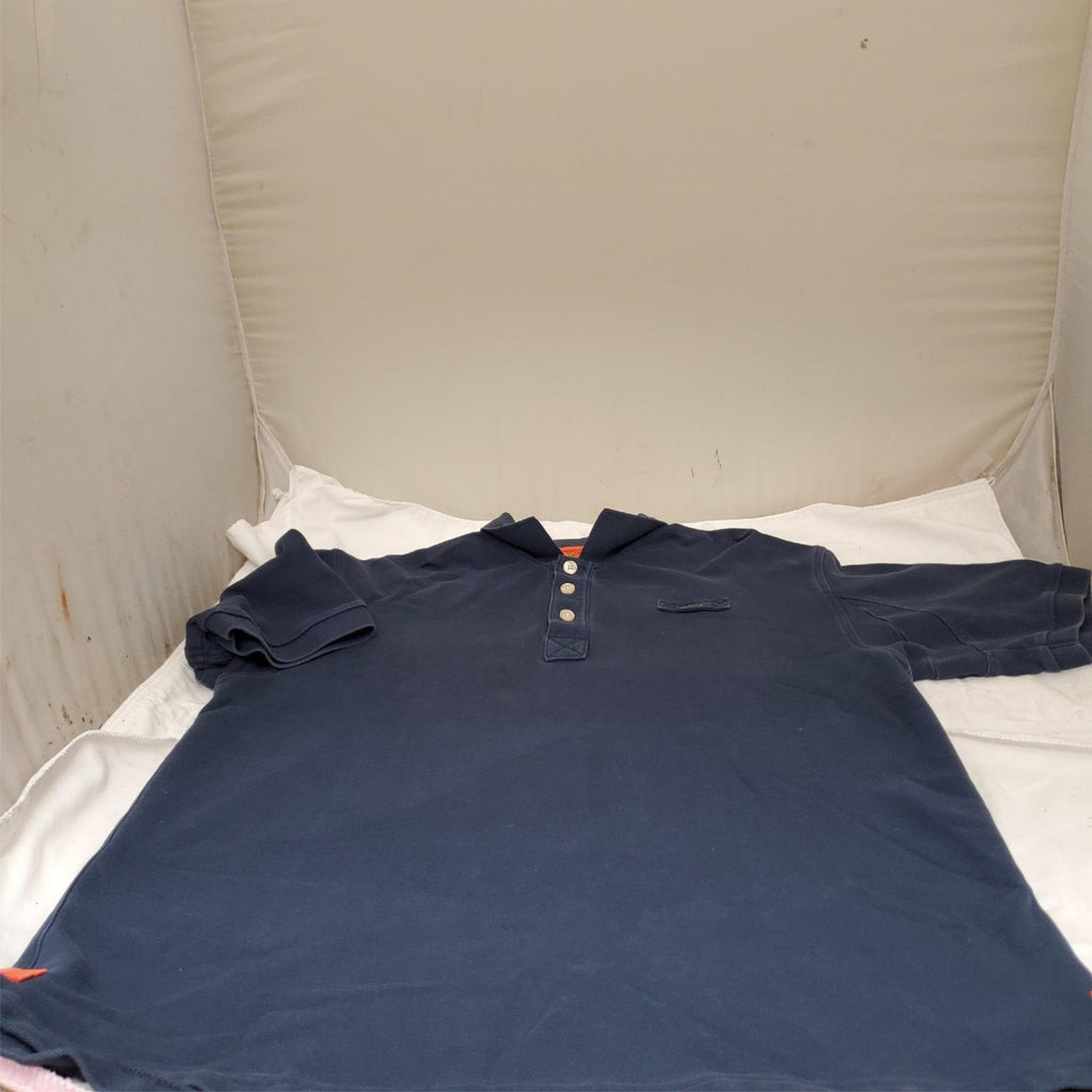 Orvis Men's Blue Short Sleeve Size L-T Polo Shirt with Orange Collar
