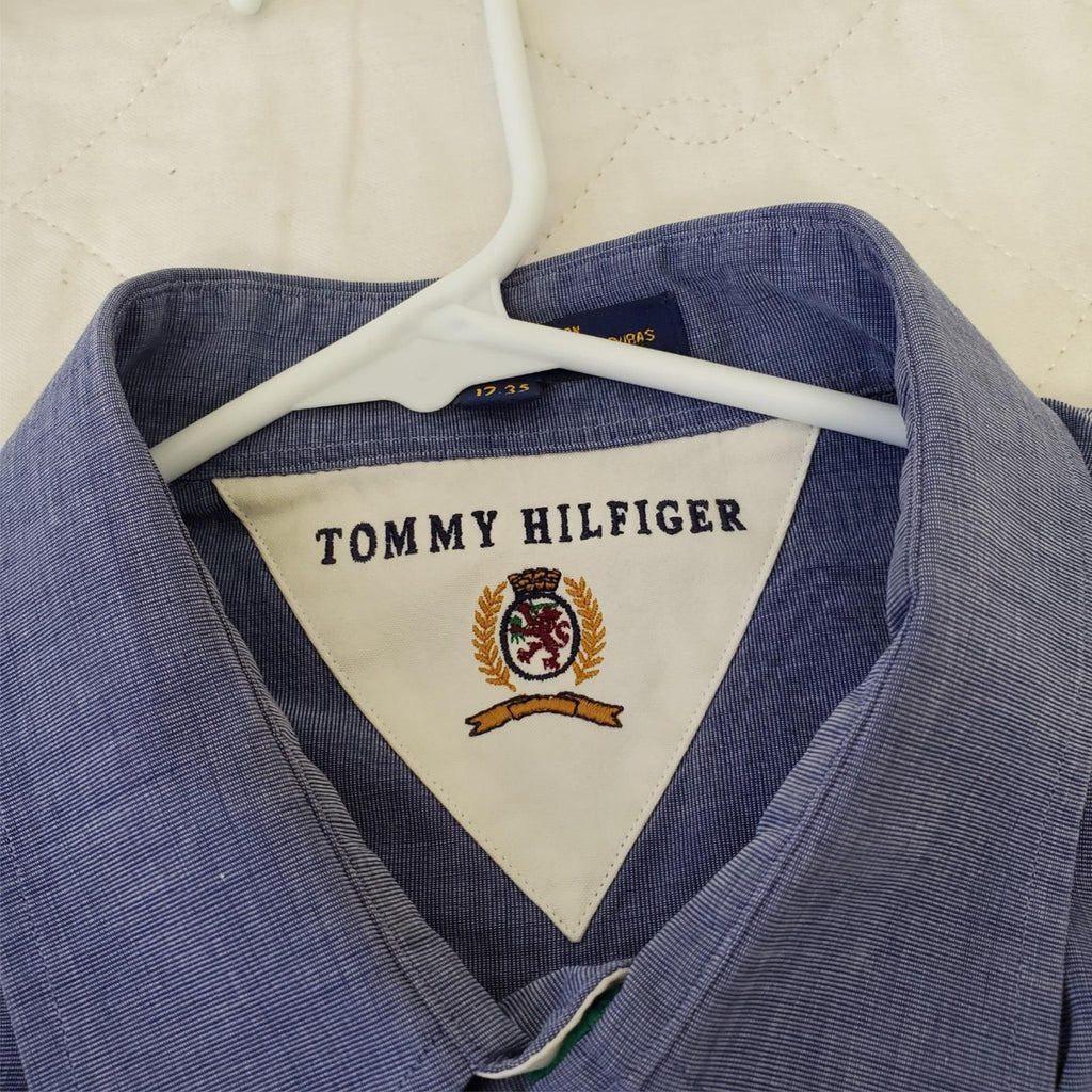 Tommy Hilfiger Shirt Mens 17-35 Blue Dress Button Up Long Sleeve