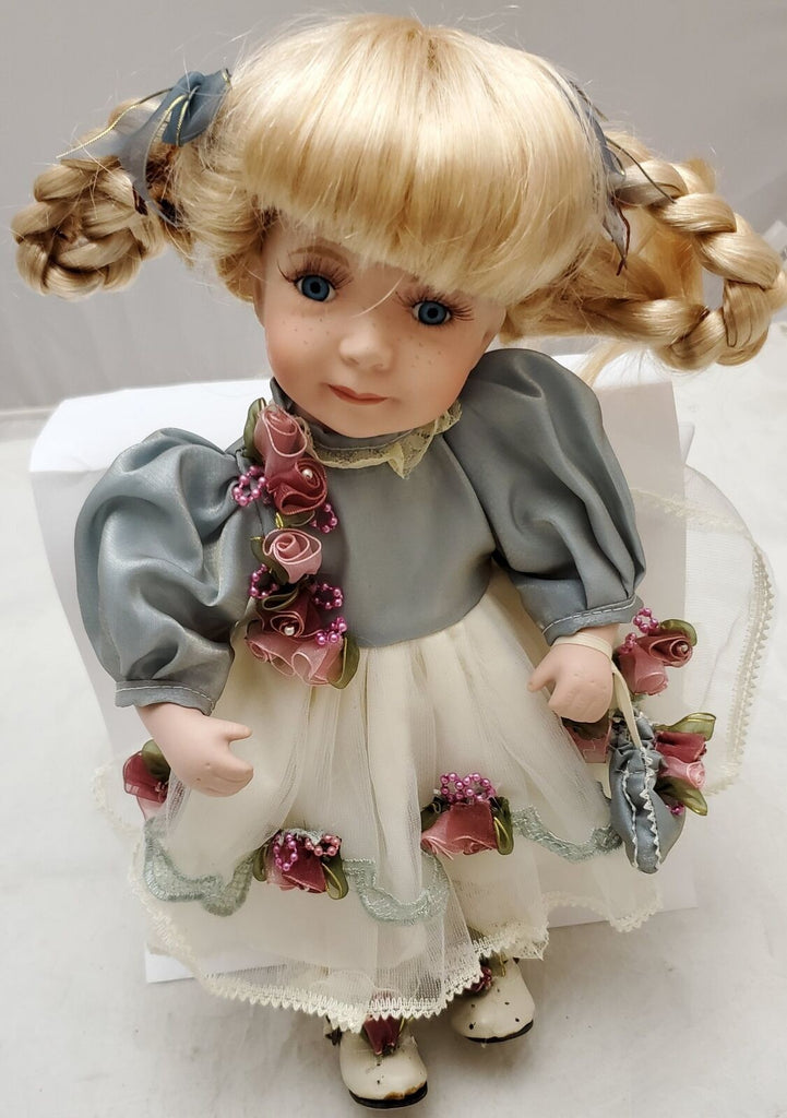 Vintage Genuine Beautiful Porcelain Fashion Doll White Grey Lace Dress