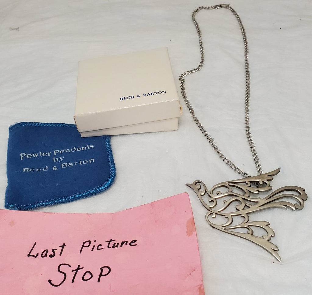 Vintage Reed & Barton Bird in Flight Pewter Necklace Nature Pendant Jewelry