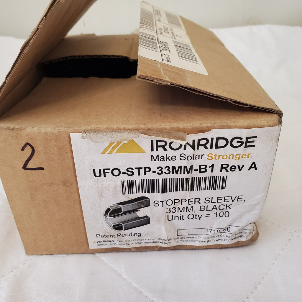 IronRidge UFO-STP-33mm-B1 Rev A 100 Qty Stopper Sleeves Black