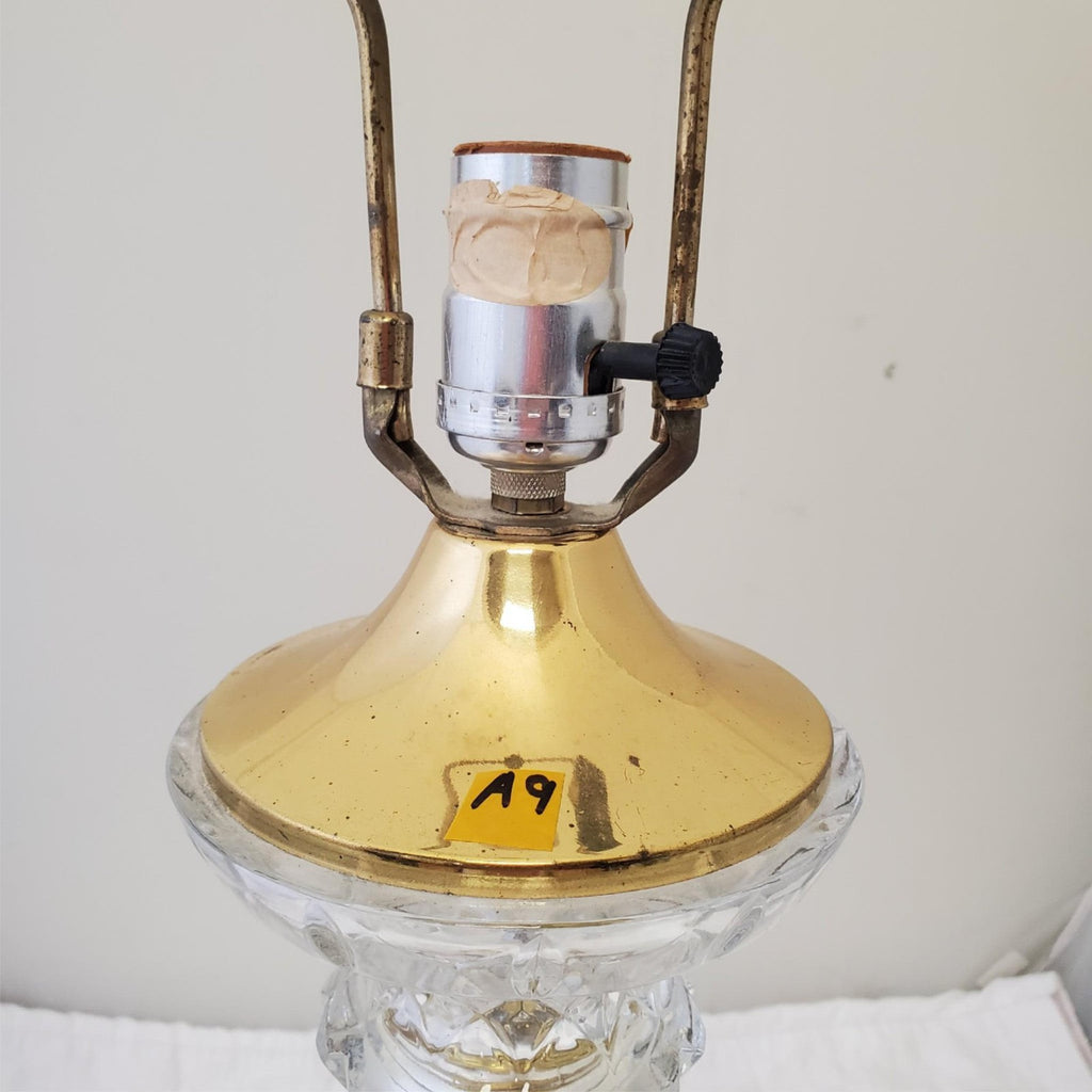 Vintage Solid Cut Crystal Glass And Brass Table Lamps A9