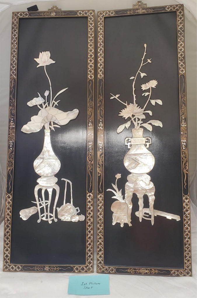 Pair Vintage Japanese laquer Wall Panels