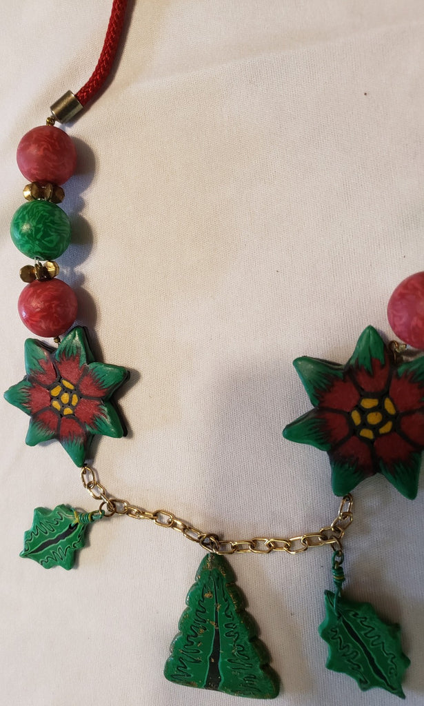 Vintage Handmade Polymer Clay Millefiori Christmas Design Tree Necklace