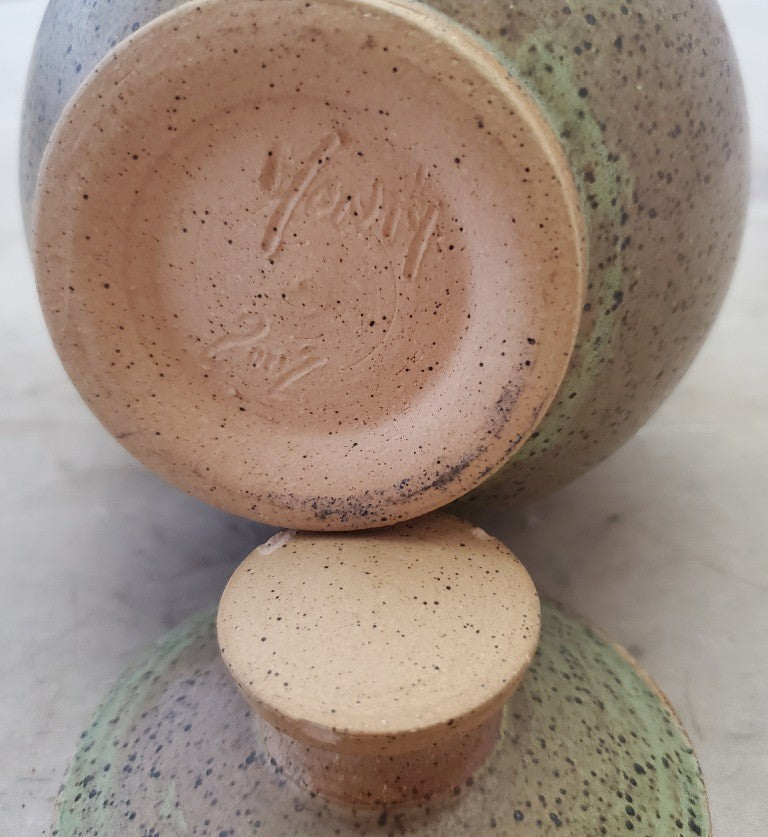 Yoni'y Ceramic Covered Pot Vase Brown and Green