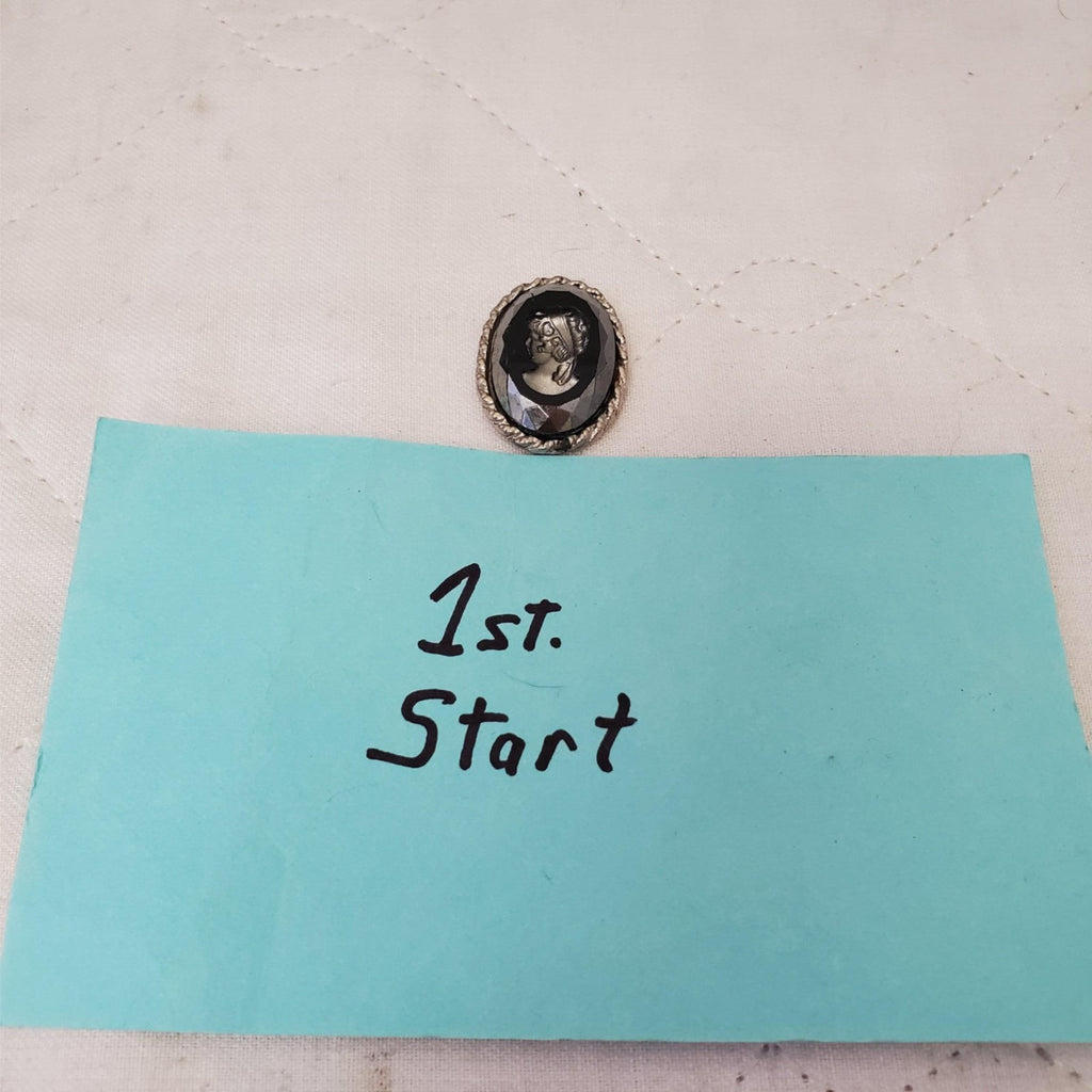 Vintage Silver and Glass Reverse Cut Brooch Oval Pin Victorian Lady Face