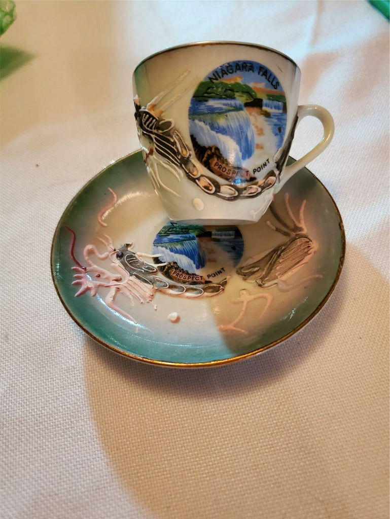 Niagra Falls China Dragonware Tea Cup & Saucer - Sea Foam Green Demitase Size