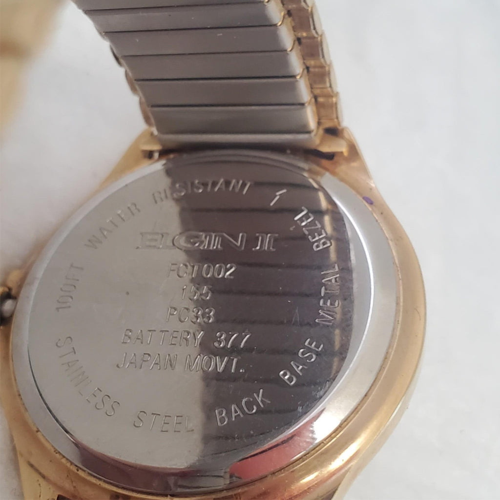 Vintage ELGIN FCT002 Gold Mens Quartz Watch with Day & Date