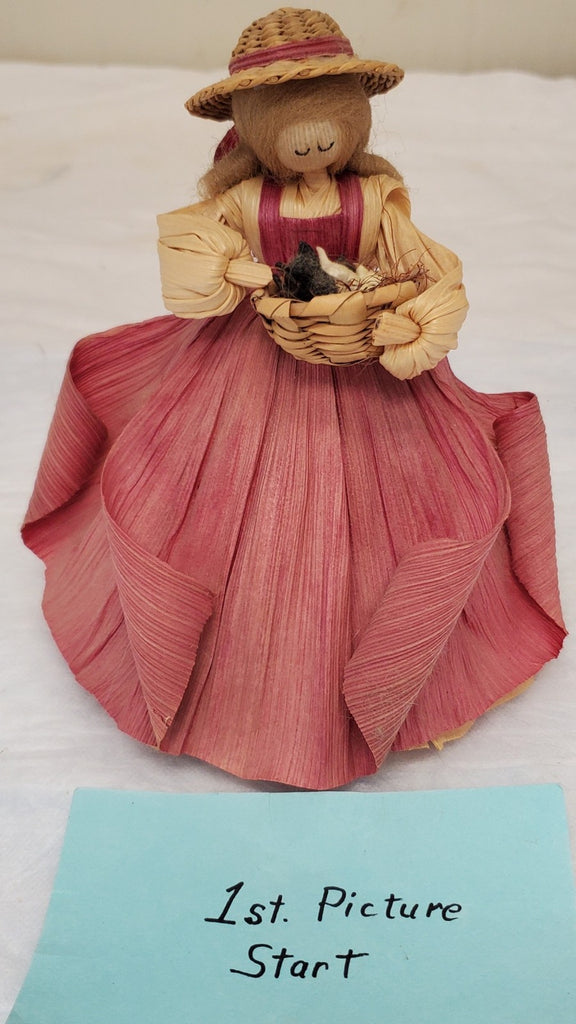 Vintage 1988 Nan’s Corn Husk Doll 7.5" Southern Belle Basket of Kittens Rare LE