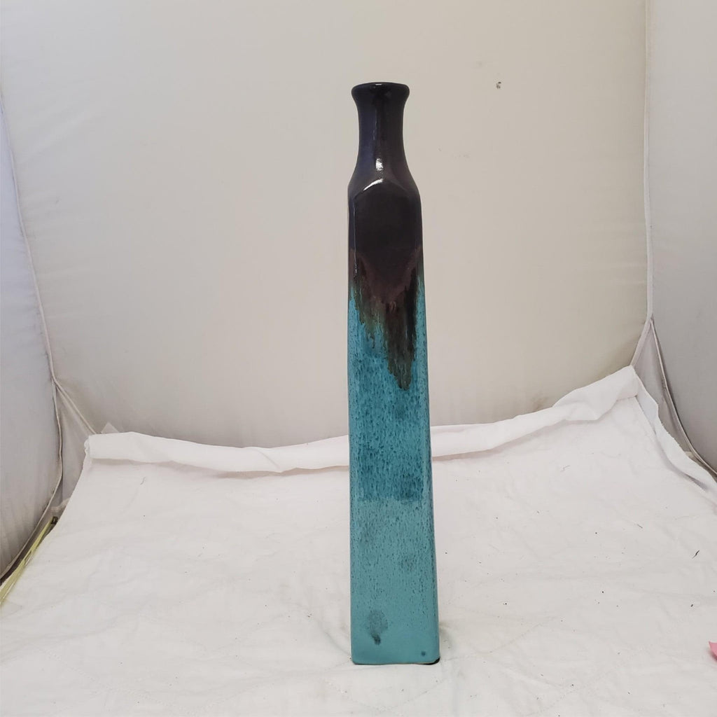Antique Turquoise & Black Lava Drip Ceramic Vase
