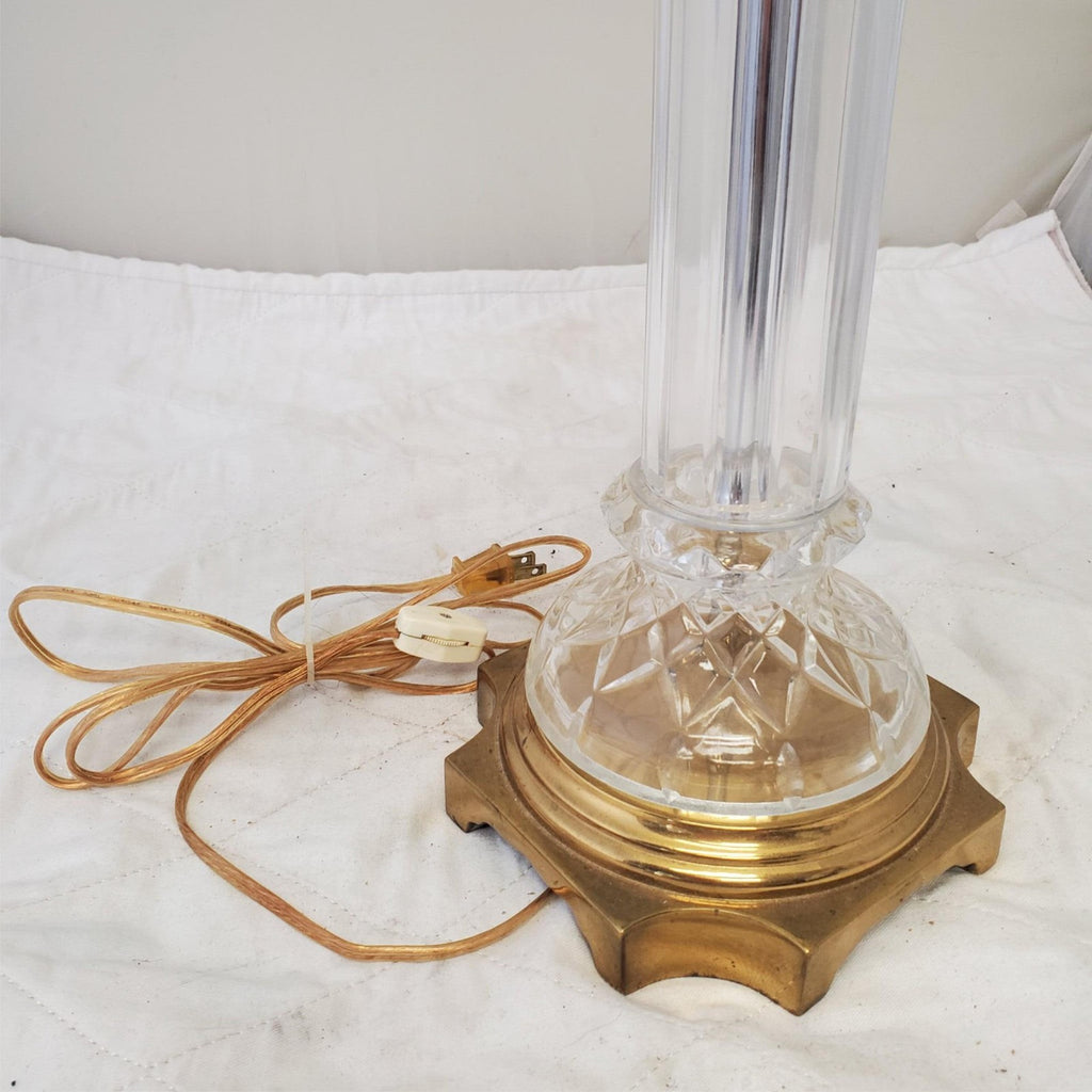 Vintage Solid Cut Crystal Glass And Brass Table Lamps A9