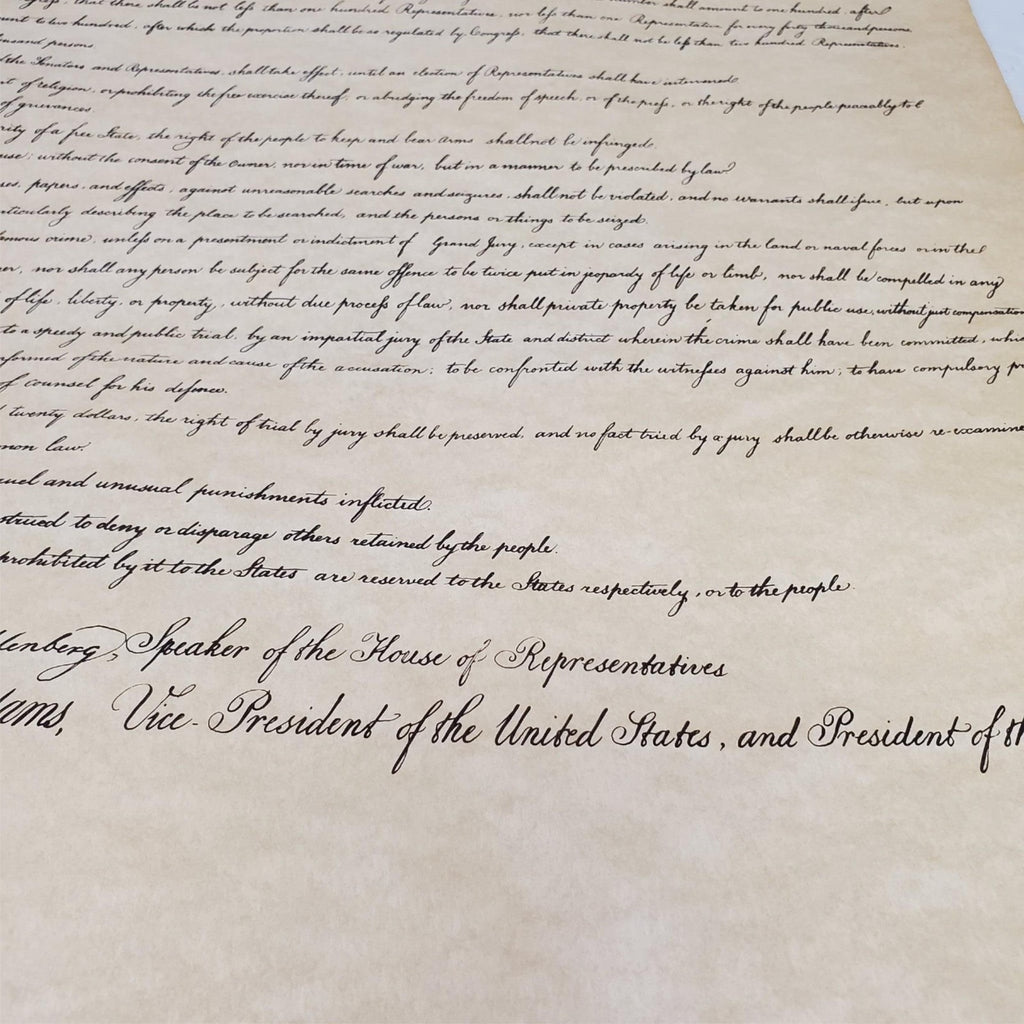 Bill of Rights Poster on Hand-Finished Antiqued Parchment Paper
