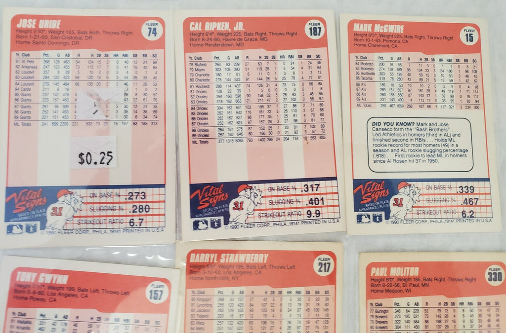 Vintage 1990 Fleer Most Valuable Baseball Trading Cards Lot Of 10