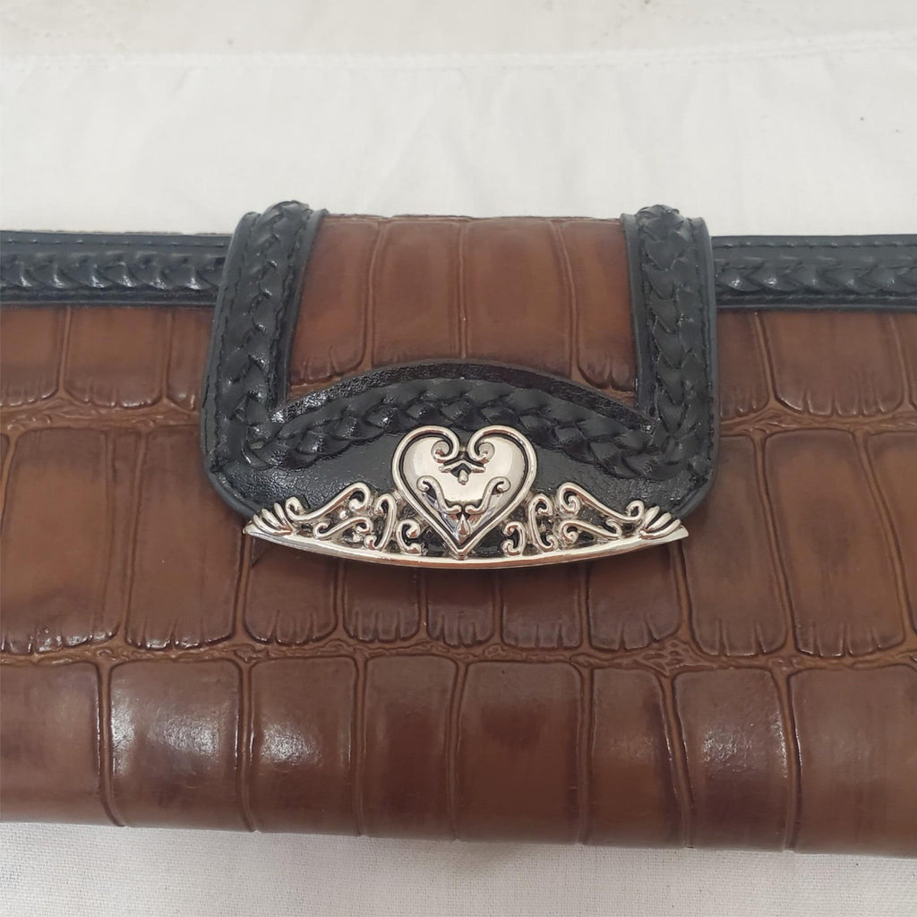 Vintage Embossed Genuine Leather Wallet for Women – Natural Brown – Handmade Art