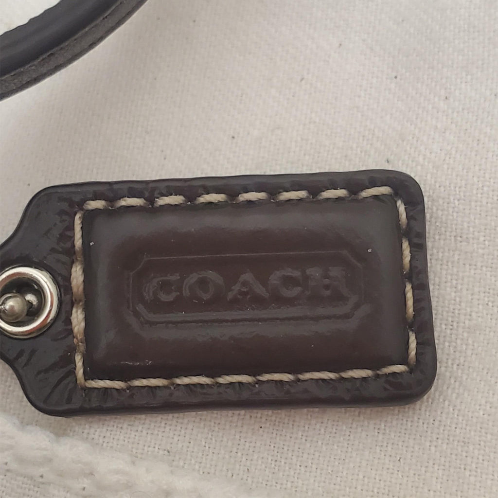 Vintage COACH Wristlet Khaki Brown Purse Leather Trim with Coach ID tag