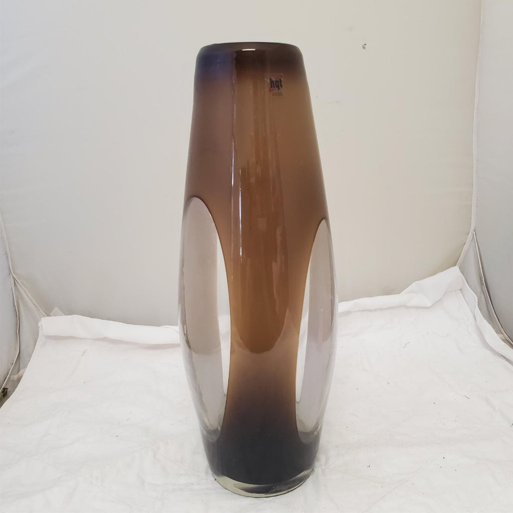 HQT Hand Made Home Design 19” Large Murano Brown & Cream Art Glass Vase