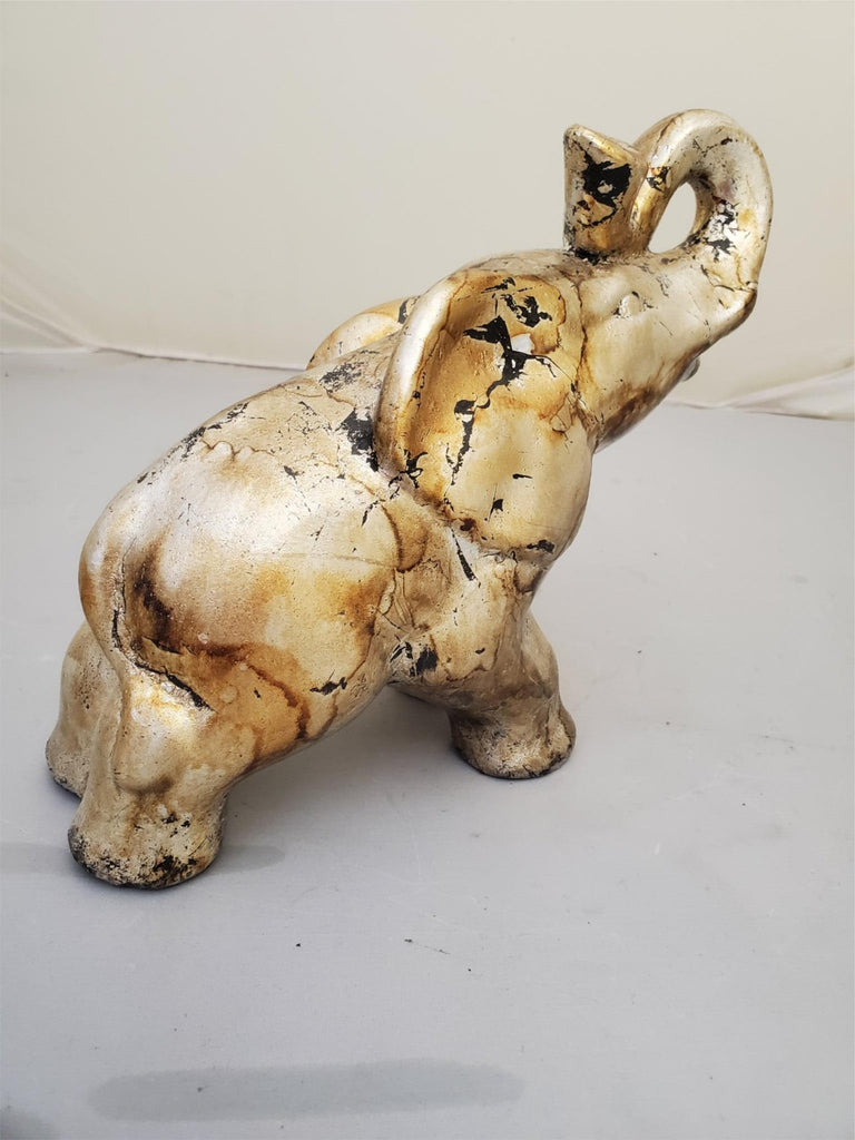Vintage Crushed Oyster Shell Gold Elephant Figurine