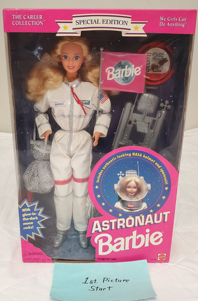 Vintage Astronaut Barbie NASA Career Doll Glow Moon Rocks Helmet Flag