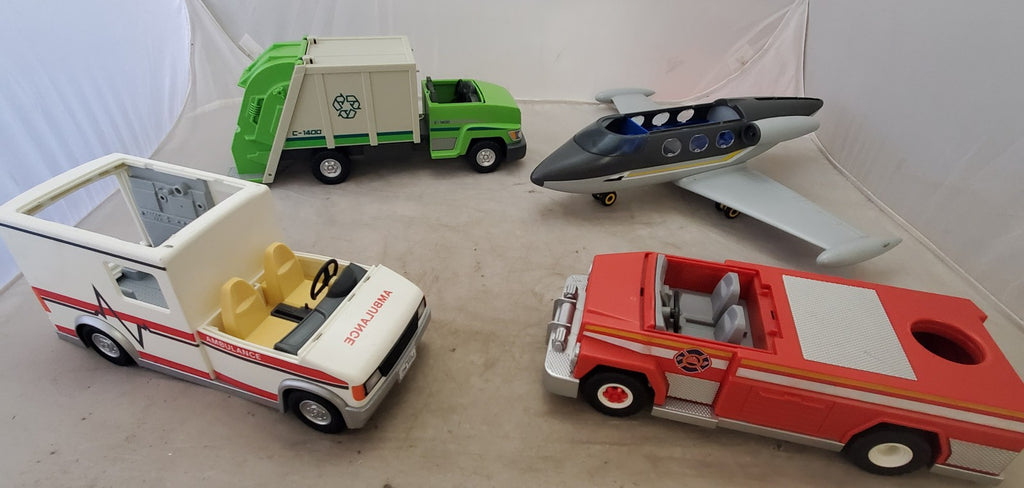 Playmobil Rescue Ambulance, City Life Airplane, Recycle Truck Toy