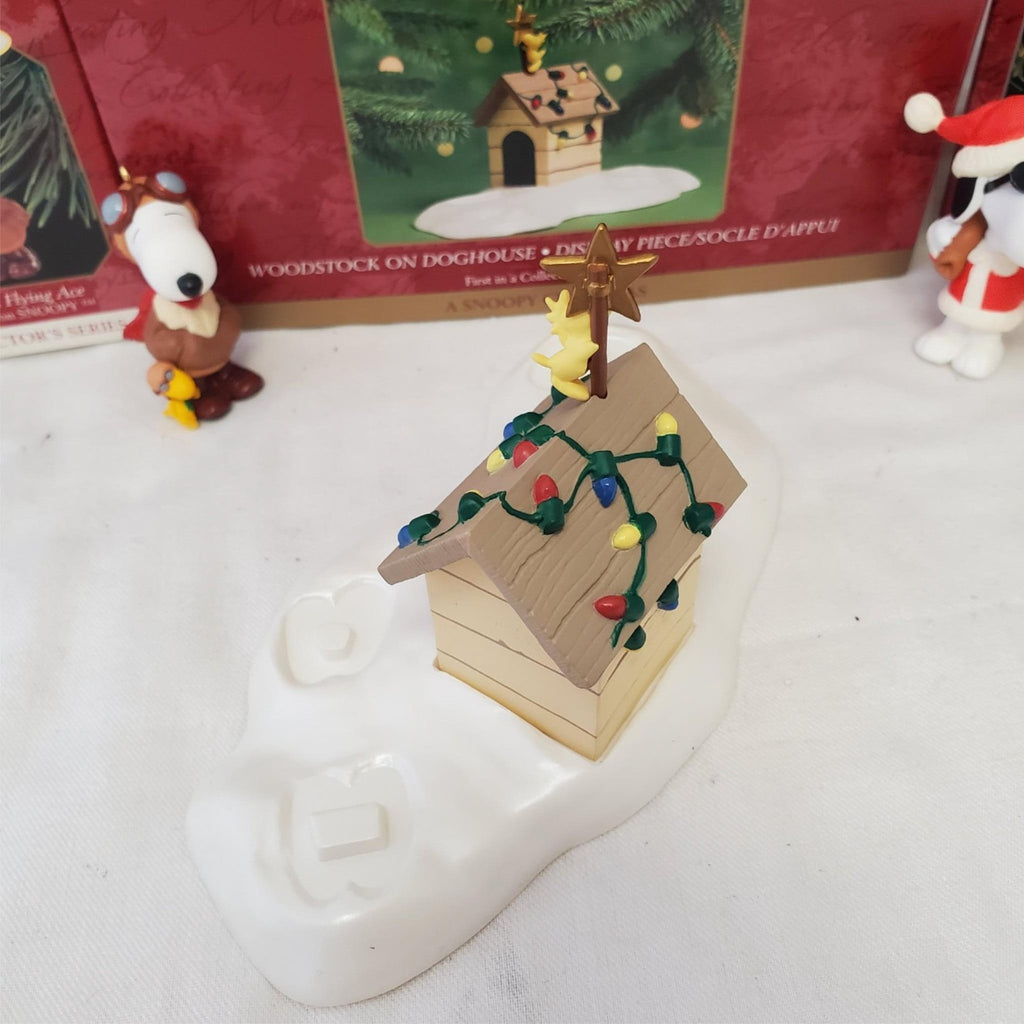 Lot of Hallmark Keepsake Spotlight on Snoopy & Woodstock On Doghouse Ornaments