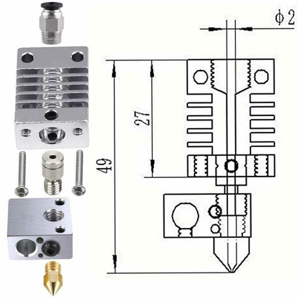 3D Printer Assembled CR10 Hotend Nozzle Heatsink Kit - 1.75mm .4mm