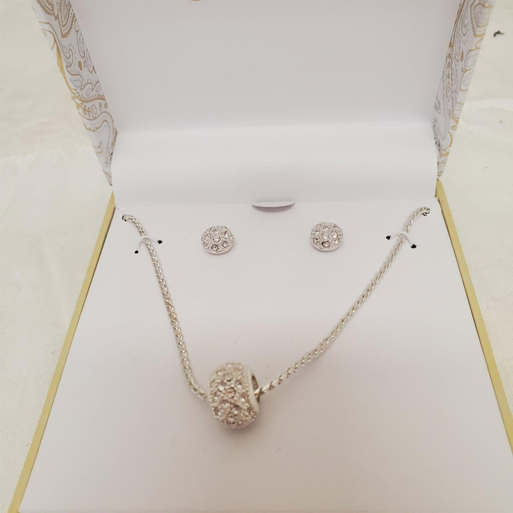 Charter Club 15”Crystal Necklace & Stud Earrings Silver Tone Jewelry Set