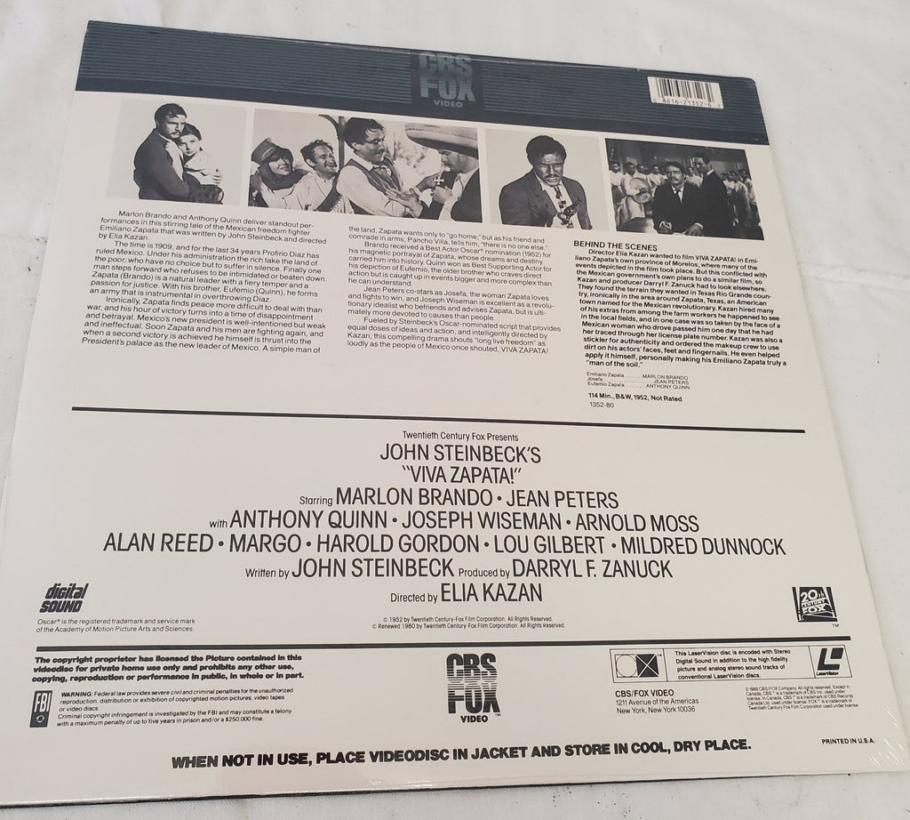 Viva Zapata Marlon Brando Extended Play Cbs Fox Laser Video Disc