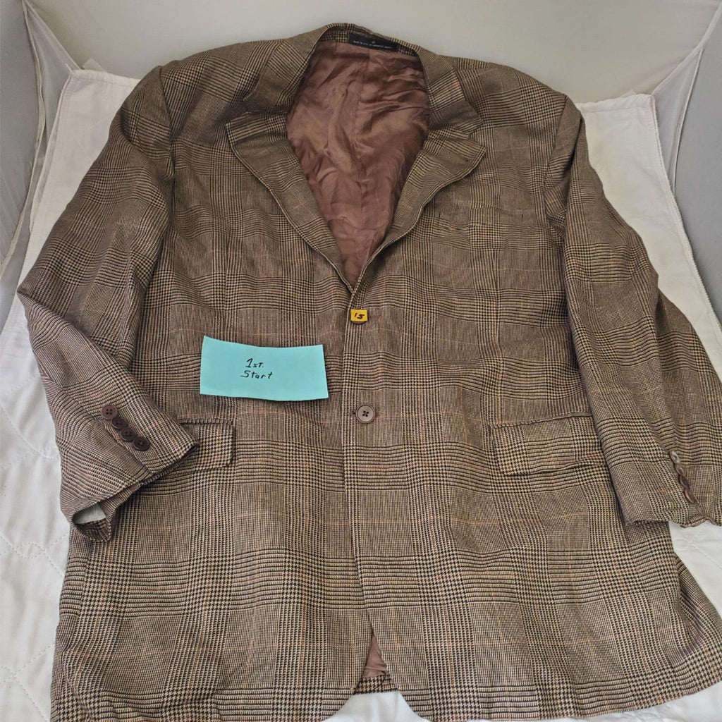Joseph Abboud Sink Cashmere Copper Brown Check Blazer Suit Jacket Sport Coat 44L