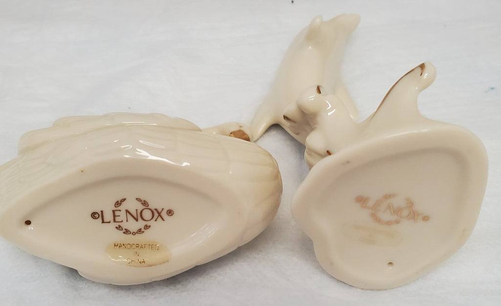 Vintage Lenox Leaping Dolphin & Swan Figurines Handcrafted with Gold Trim