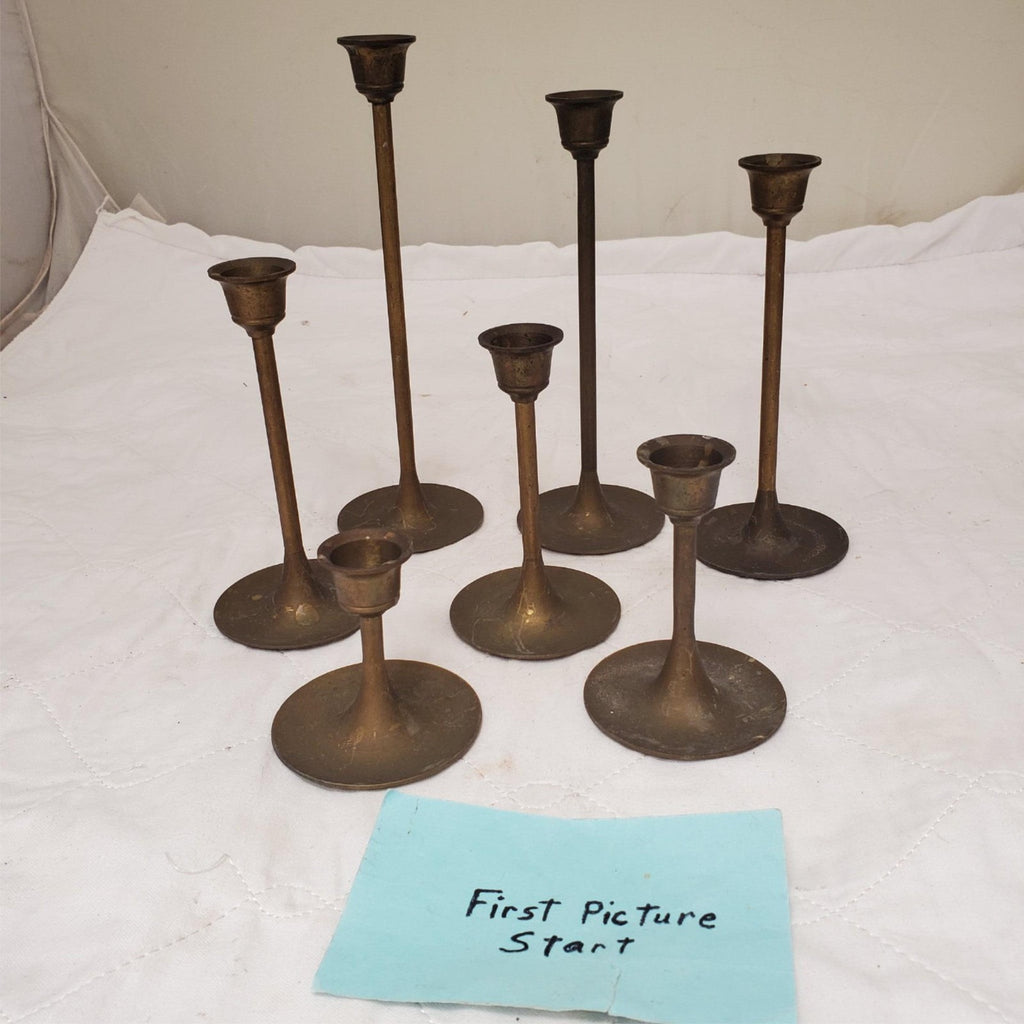 Set of 7 Vintage Brass Taper Candlestick Holders