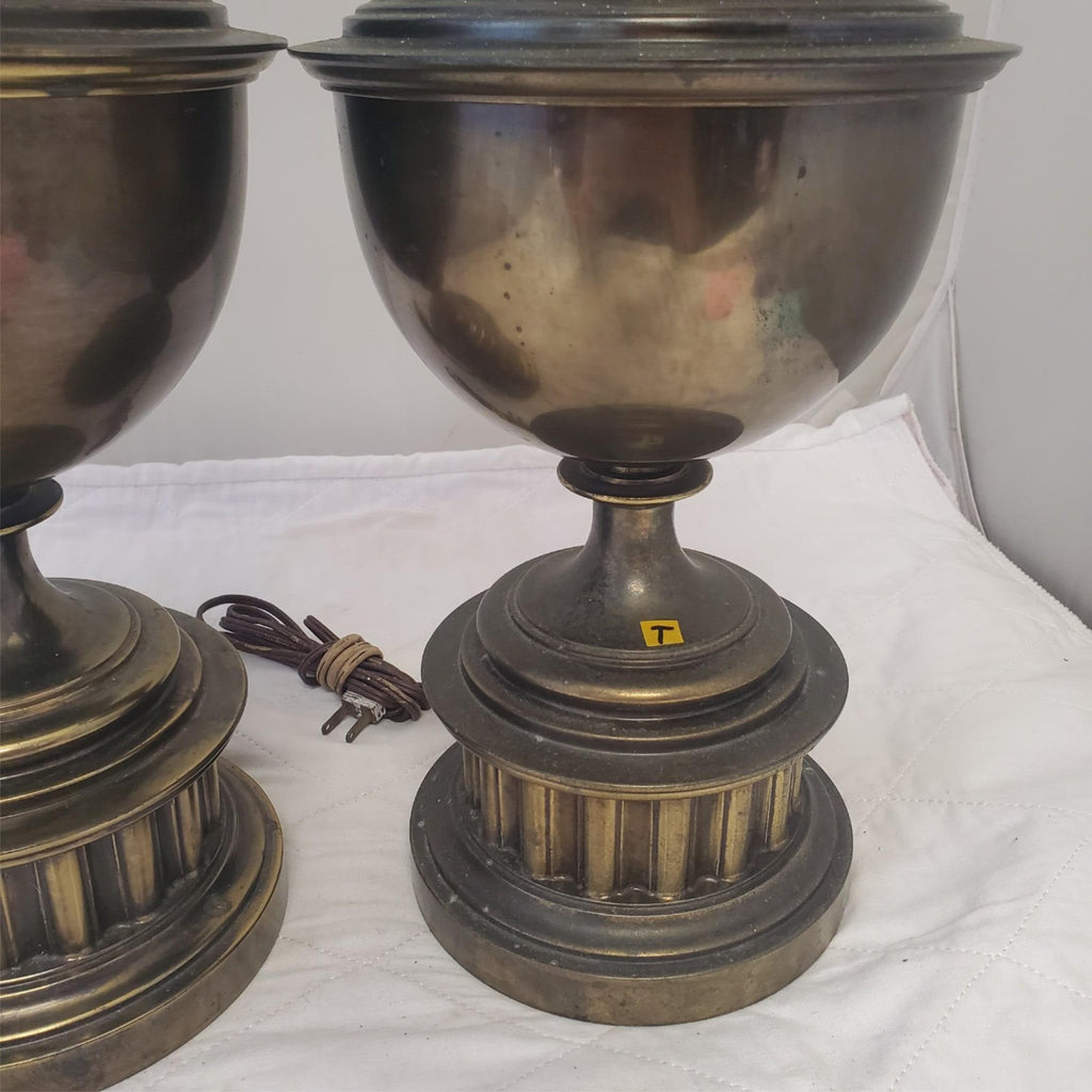 Lot of 2 Vintage Brass Urn Trophy Portable Table Lamp T