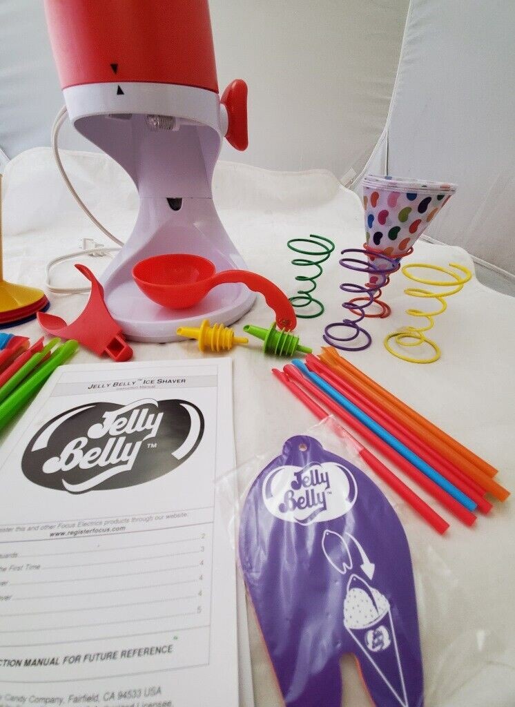New! Jelly Belly Snow Cone Cups & Straws Decorating Kit Electric Ice Shaver