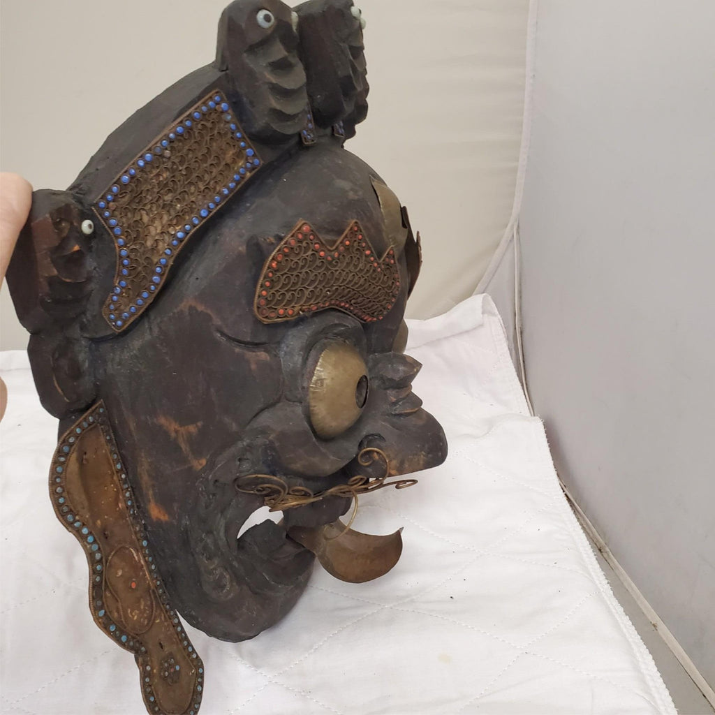 Ornate Tibetan Buddhist Mahakala Mask for Spiritual Display