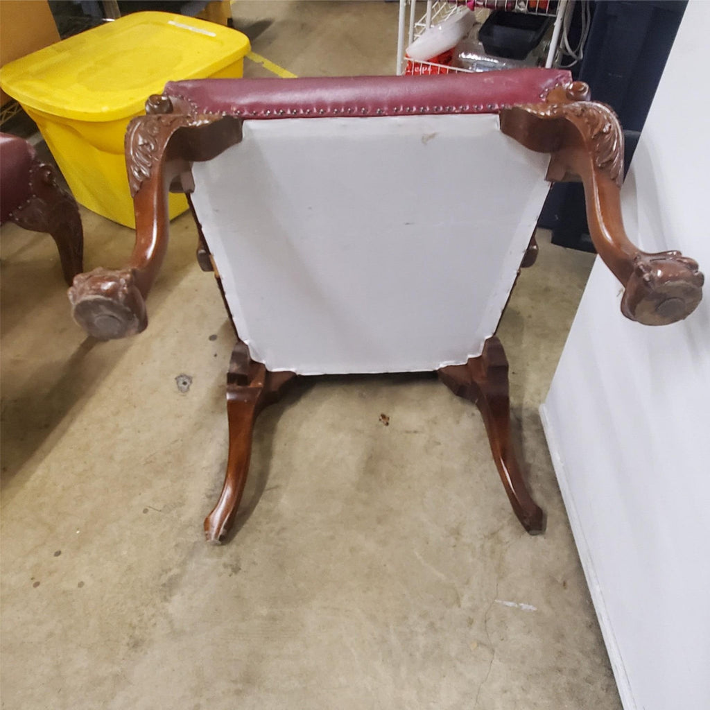 Antique Vintage Red Leather and Carved Owl Wood Armchair Law Office Chair