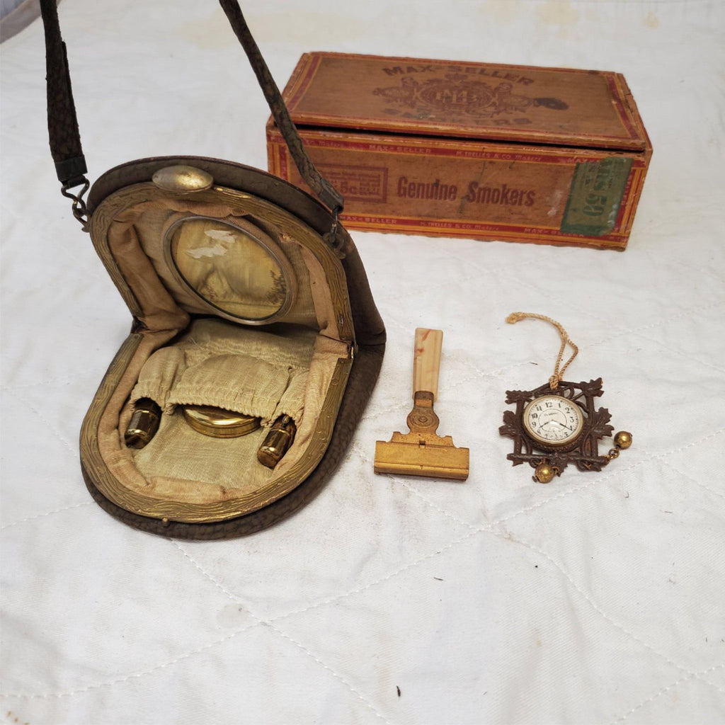 Lot of 4 Vintage Max Keller Travel Shaving Kit – Safety Razor, Containers & Leat