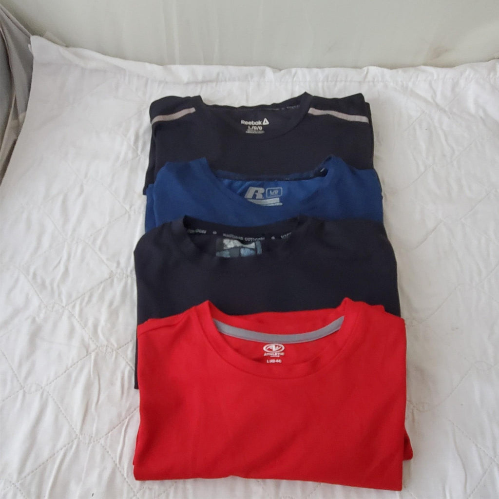 Lot of 4 Size L Rebook, Russell & Other Brand  Dry Fit Short Sleeve Shirt Mens 