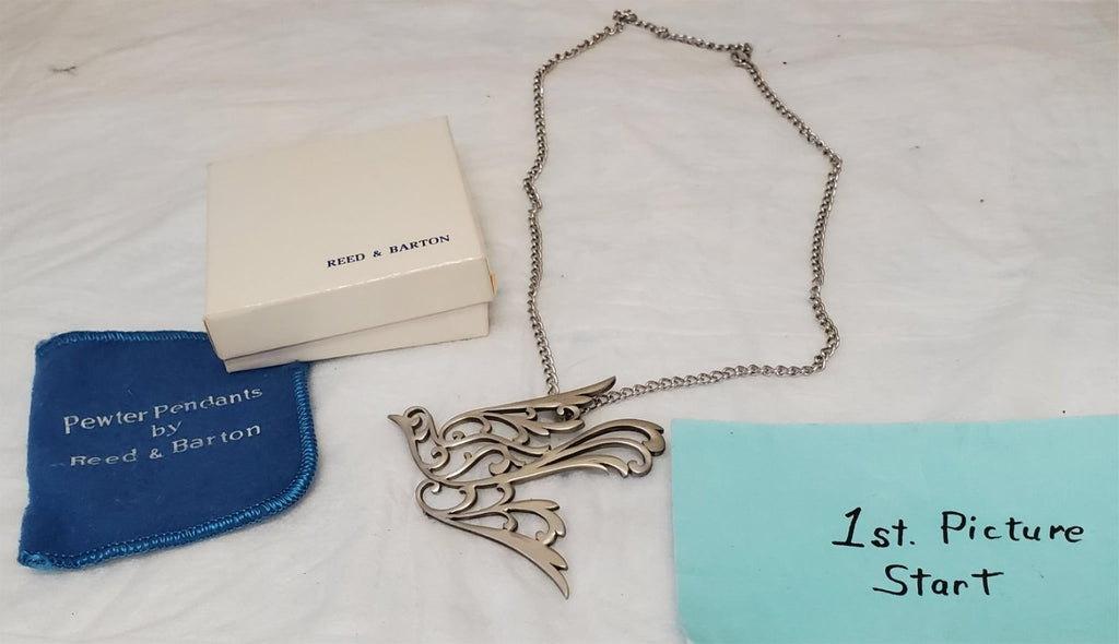 Vintage Reed & Barton Bird in Flight Pewter Necklace Nature Pendant Jewelry
