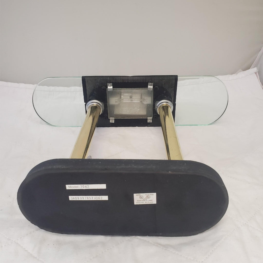 Vintage Portable Brass and Black Halogen Desk Lamp Q