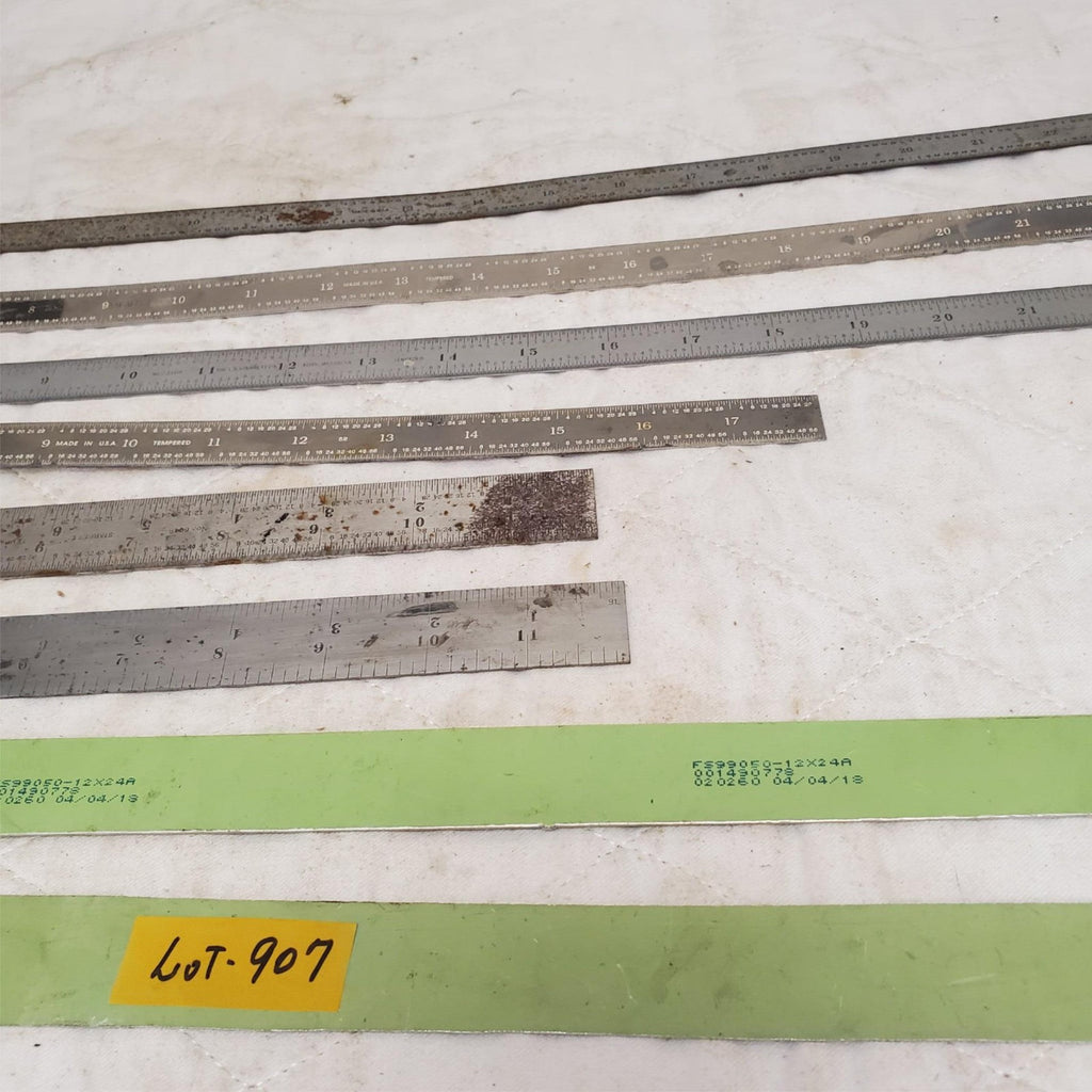 Lot of 8 Assorted Metal Measuring Rulers and Industrial Marked Bar LOT-907