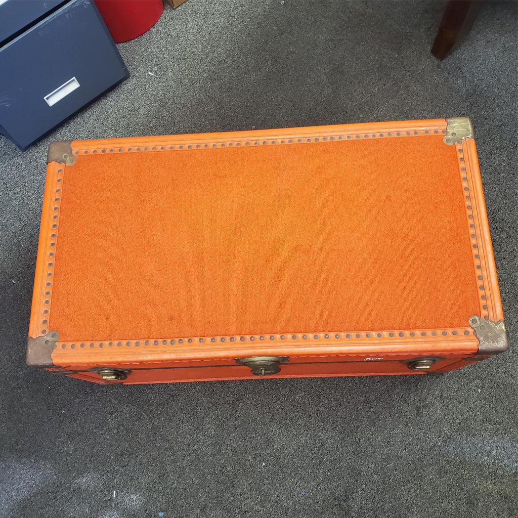 Vintage Skyway Luggage Orange Trunk with Brass Fittings