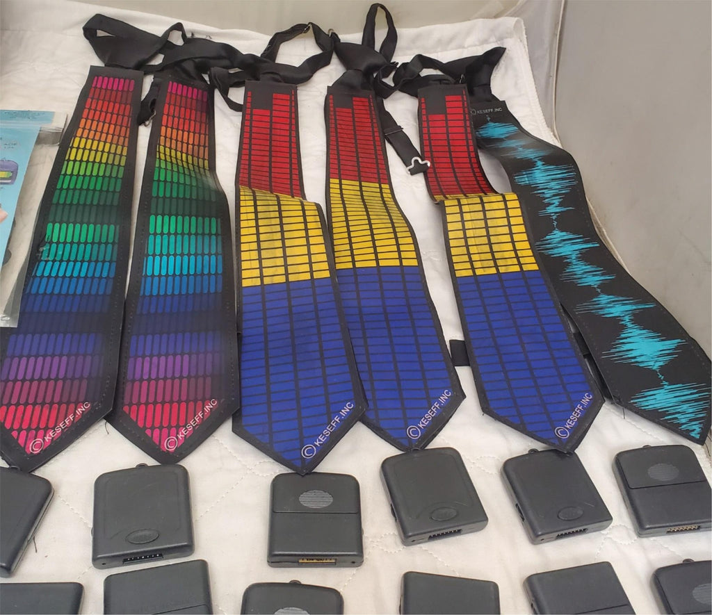 Lot of 11 Cybwear Electro-Luminescent Panel & Sound Activated flashing LED Ties